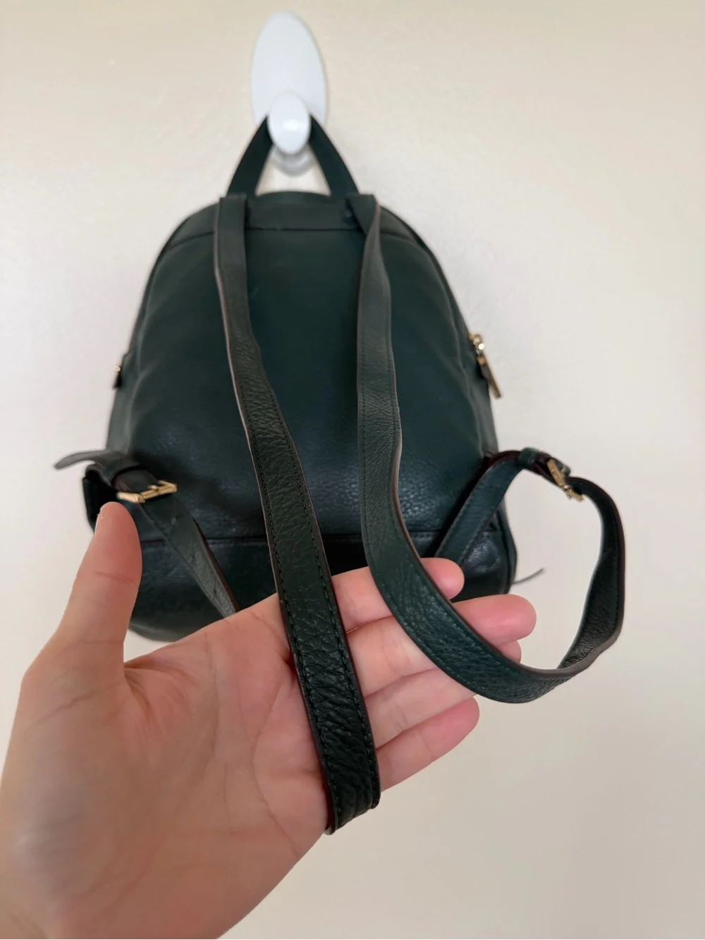 MICHAEL KORS Green Pebbled Leather Backpack Gold Hardware Zipper Inner Pocket